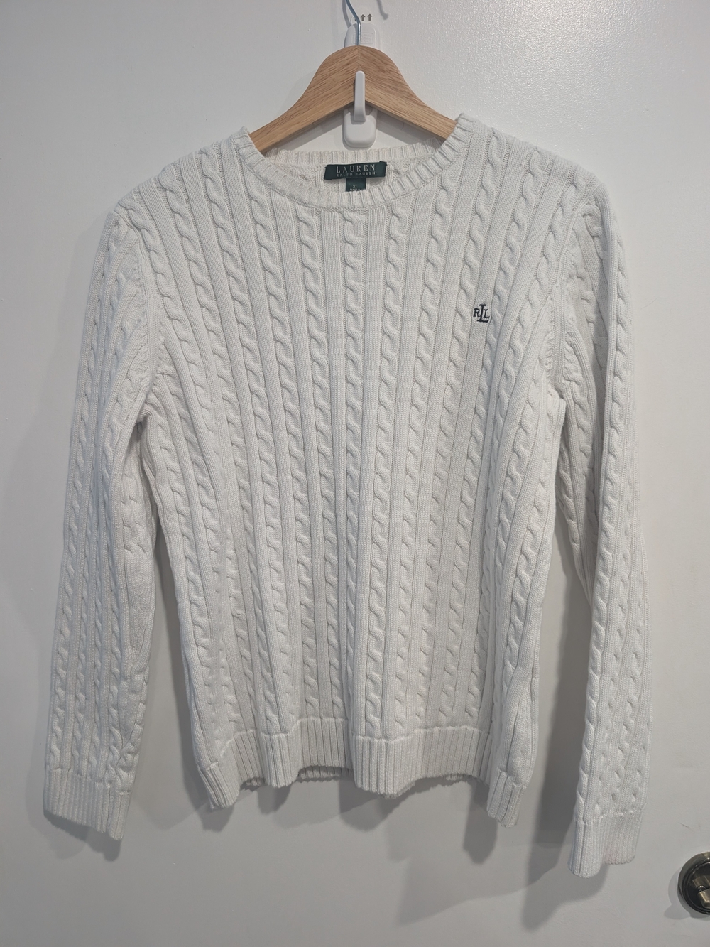 Lauren Ralph Lauren White Cable Knit Crewneck Sweater Women's XL